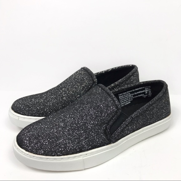 black sparkle slip on shoes